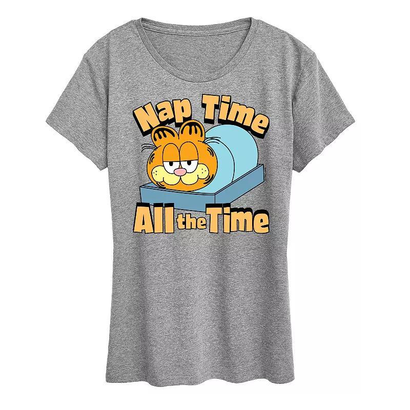 Womens Garfield Nap Time All The Time Graphic Tee, Girls Grey Gray Product Image
