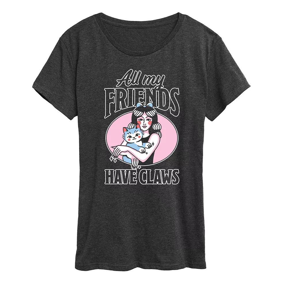 Womens All My Friends Have Claws Graphic Tee Heather Grey Product Image