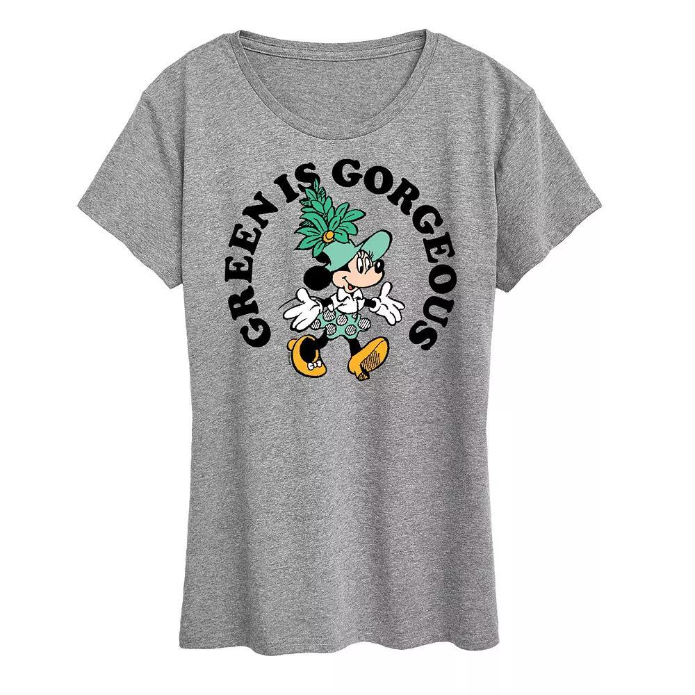 Disneys Minnie Mouse Womens Green Is Gorgeous Graphic Tee Grey Green Product Image
