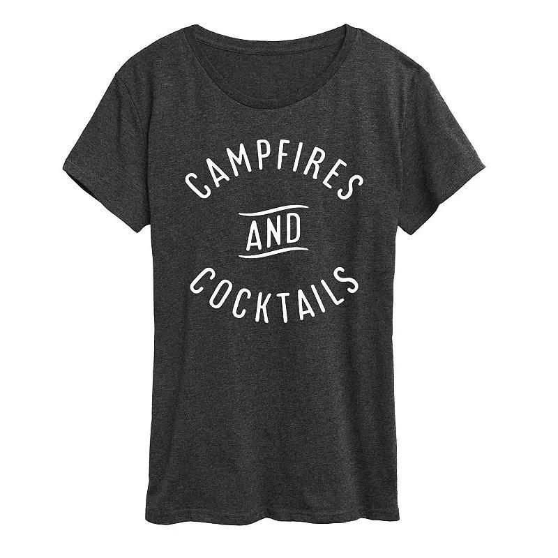 Womens Campfires And Cocktails Graphic Tee, Girls Heather Grey Product Image