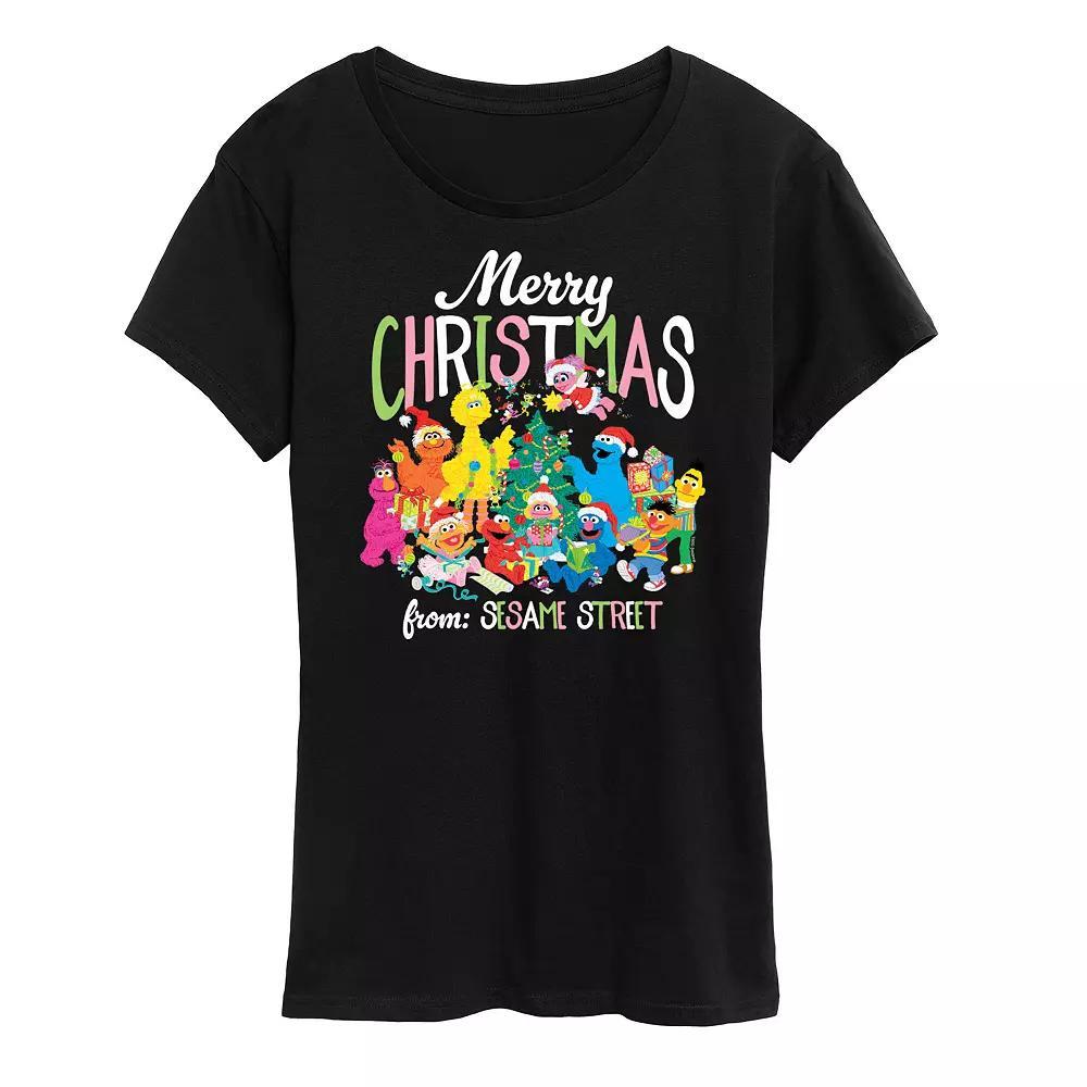 Womens Sesame Street Group Christmas Graphic Tee, Girls Heather Grey Product Image
