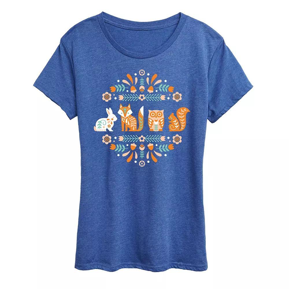 Womens Scandinavian Woodland Creatures Graphic Tee Grey Blue Product Image