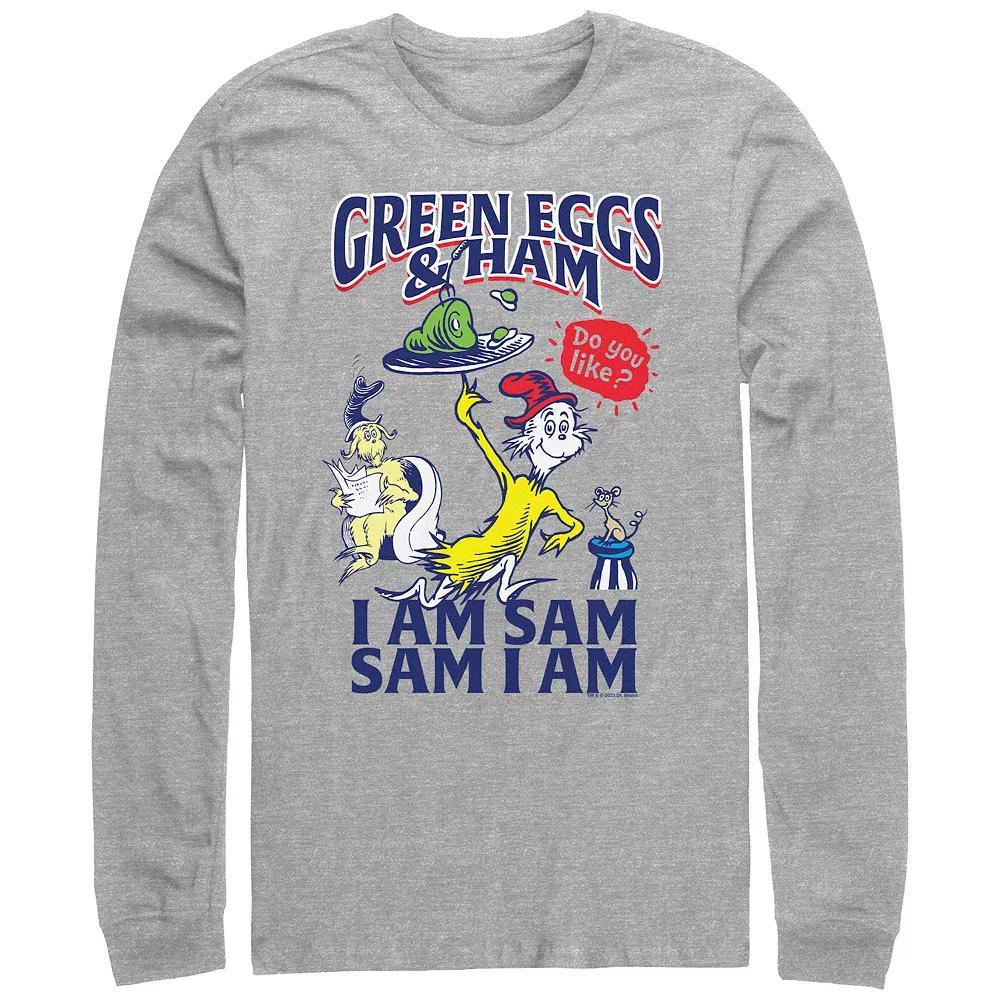 Men's Dr. Seuss Green Eggs And Ham Do you Like Them? Long Sleeve Graphic Tee, Size: Medium, Athletic Grey Product Image