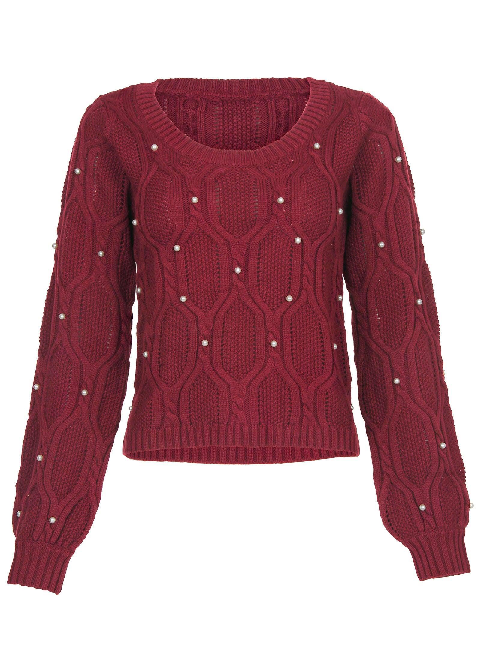 Pearl Detail Sweater  - Wine Product Image