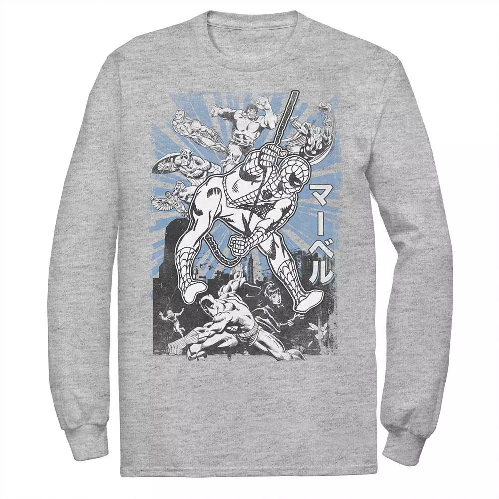 Men's Marvel Avengers Kanji Group Shot Spider-Man Tee, Size: XL, Athletic Grey Product Image