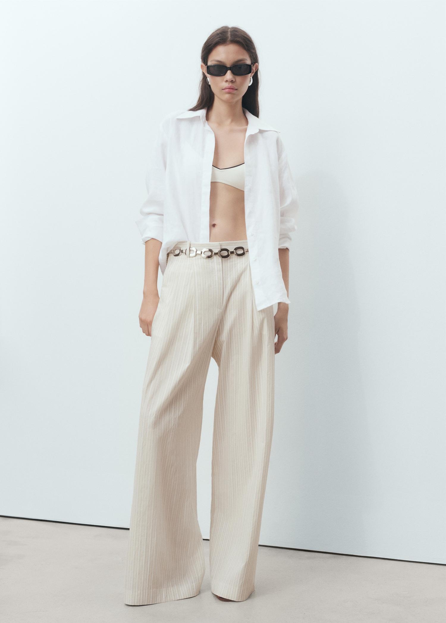 Striped wideleg cotton pants - Women | MANGO USA Product Image
