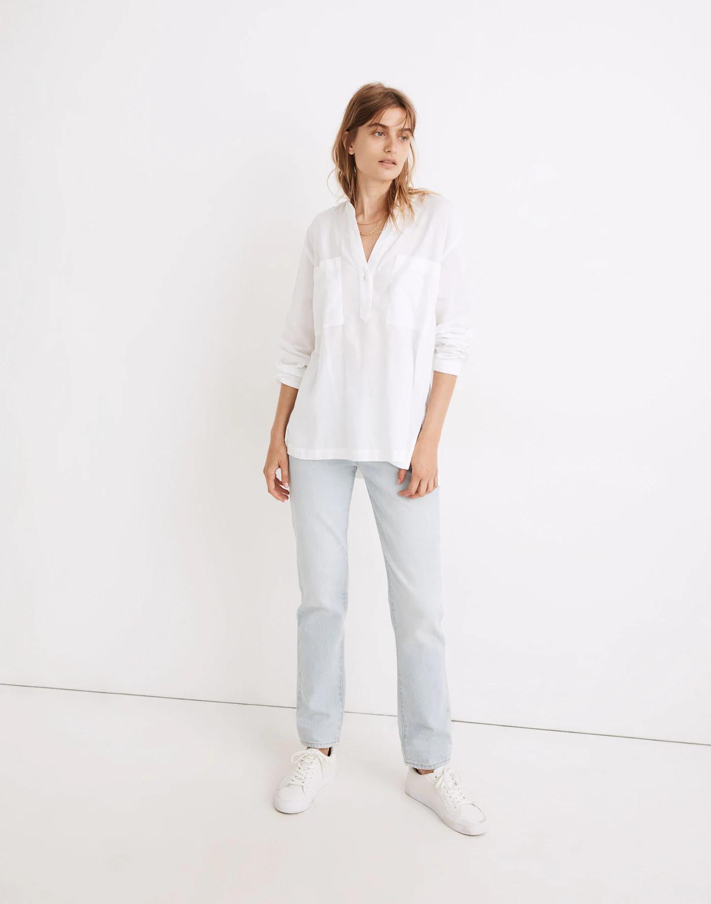 Cotton Gauze Pocket Tunic Shirt Product Image
