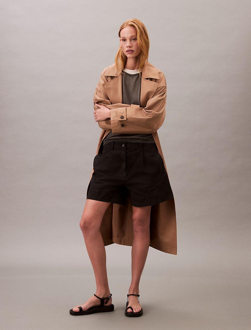 Cotton Stretch Twill Pleated Bermuda Shorts  Product Image