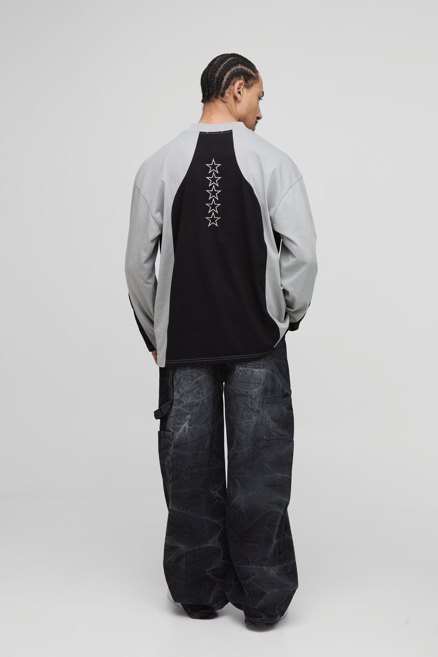 Oversized Long Sleeve Embroidered T-Shirt | boohooMAN USA Product Image