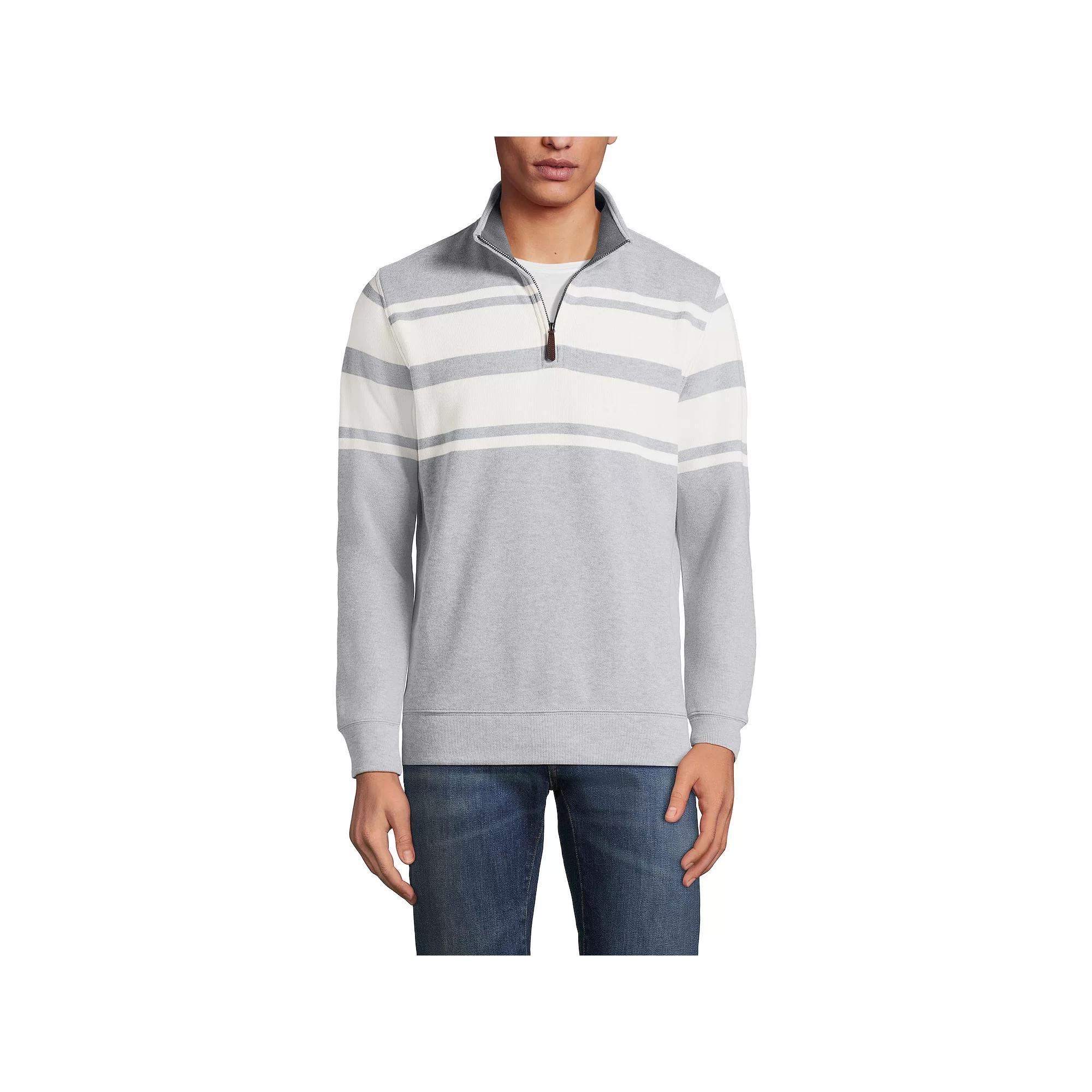 Men's Lands' End Bedford Regular-Fit Ribbed Quarter-Zip Pullover Sweater, Size: Large, Rain Blue Blue Product Image