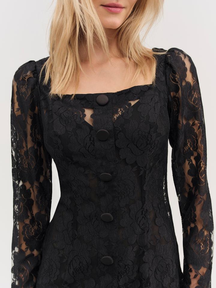 Claudia Rose Lace Long Sleeve Mini Dress — Black Product Image