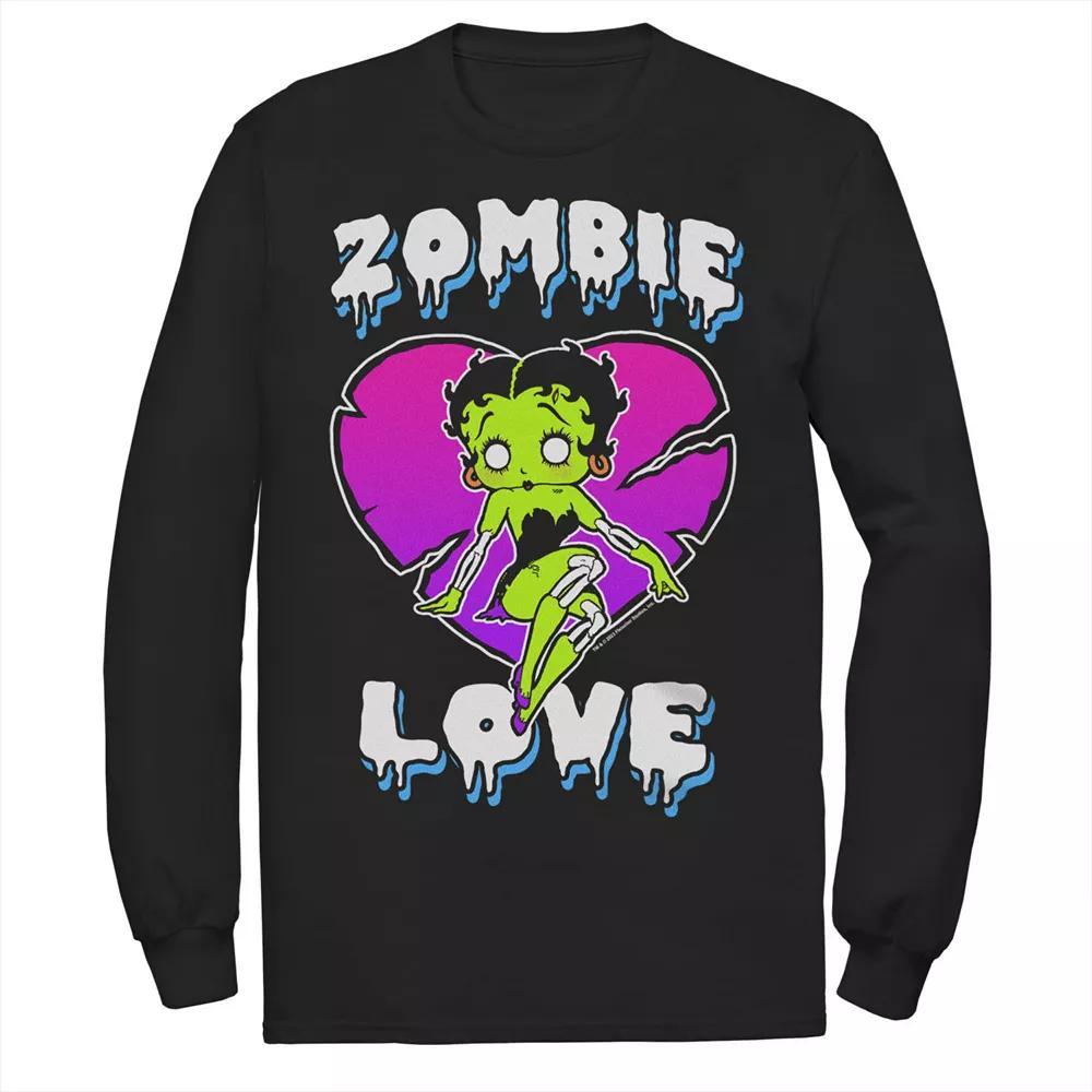 Men's Betty Boop Halloween Zombie Love Heart Neon Long Sleeve Graphic Tee, Size: Medium, Black Product Image