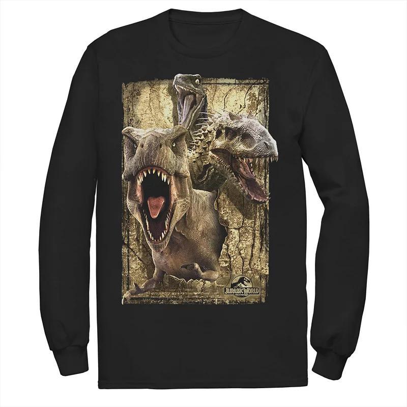 Men's Jurassic World T-Rex Indominus Rex & Raptor Long Sleeve Graphic Tee, Size: Large, Blue Product Image