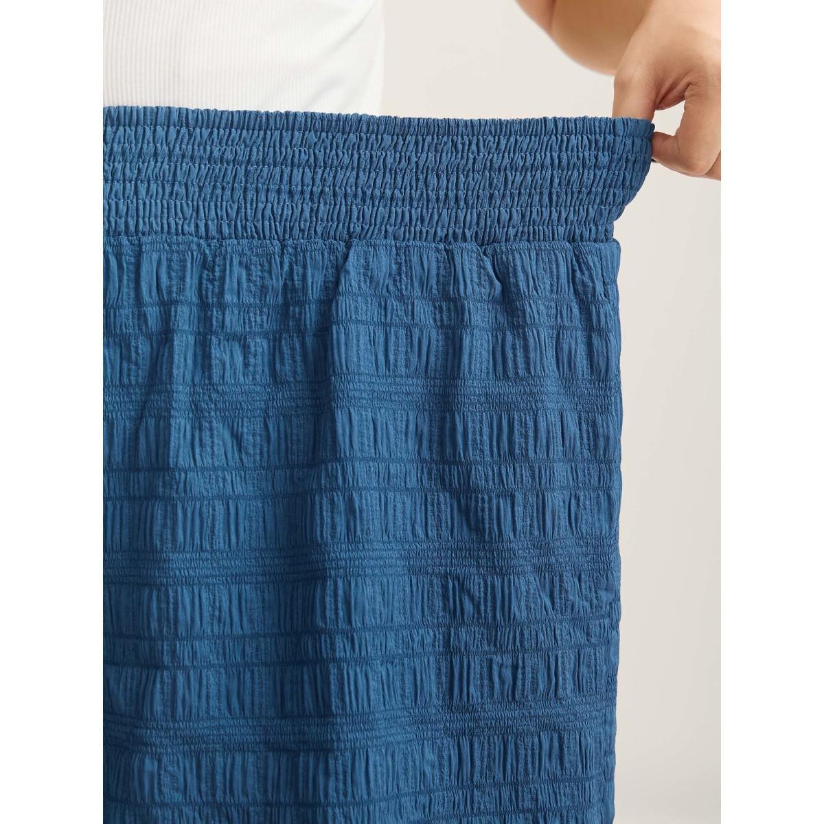 Plus Size Textured Shirred Waist Tie Shorts Women Mediumblue Elegant Texture Loose Everyday-Elegant Shorts BloomChic 12/L Product Image