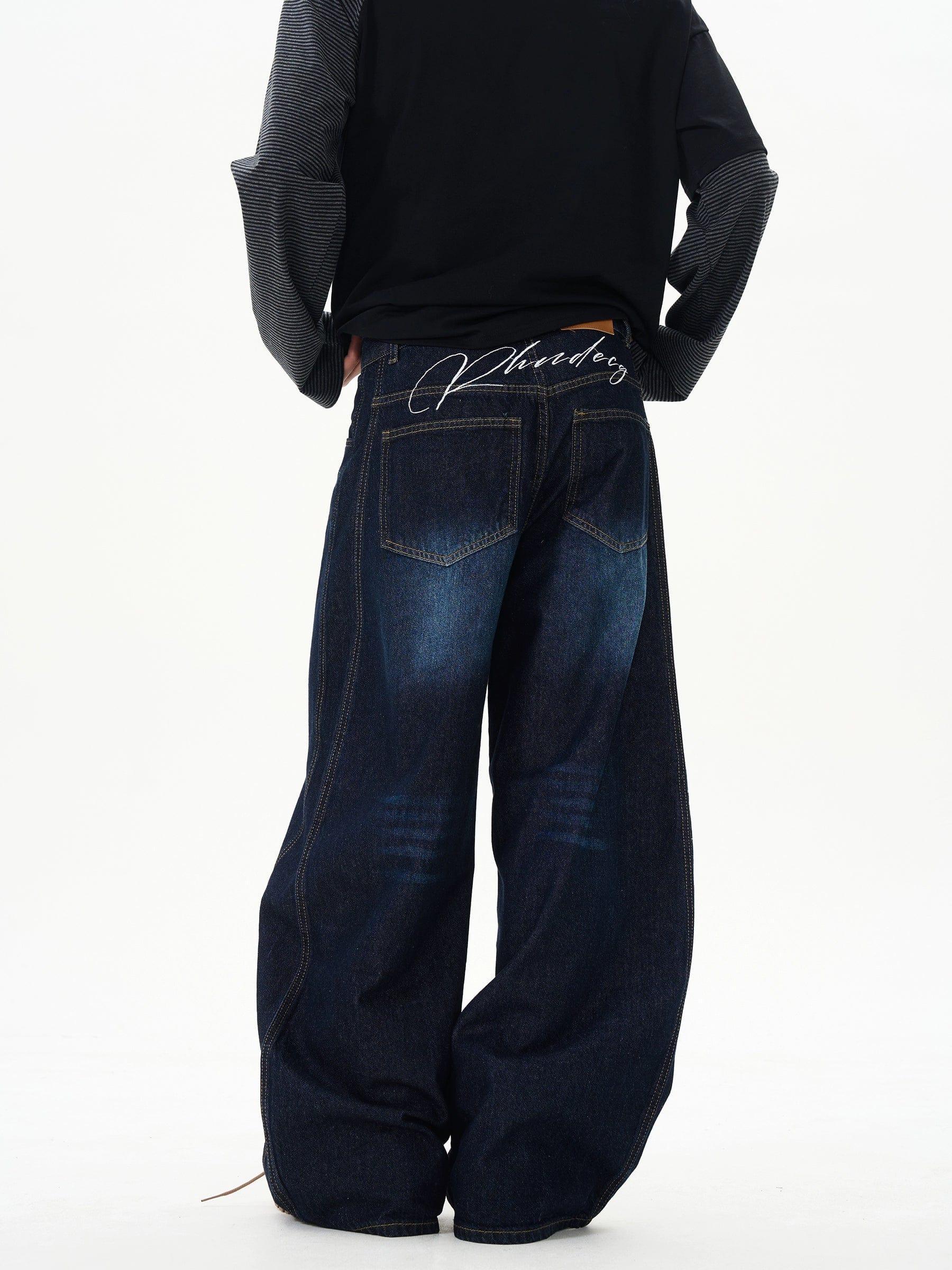 RT No. 12224 DARK BLUE RECONSTRUCTED DENIM SCIMITAR JEANS Product Image