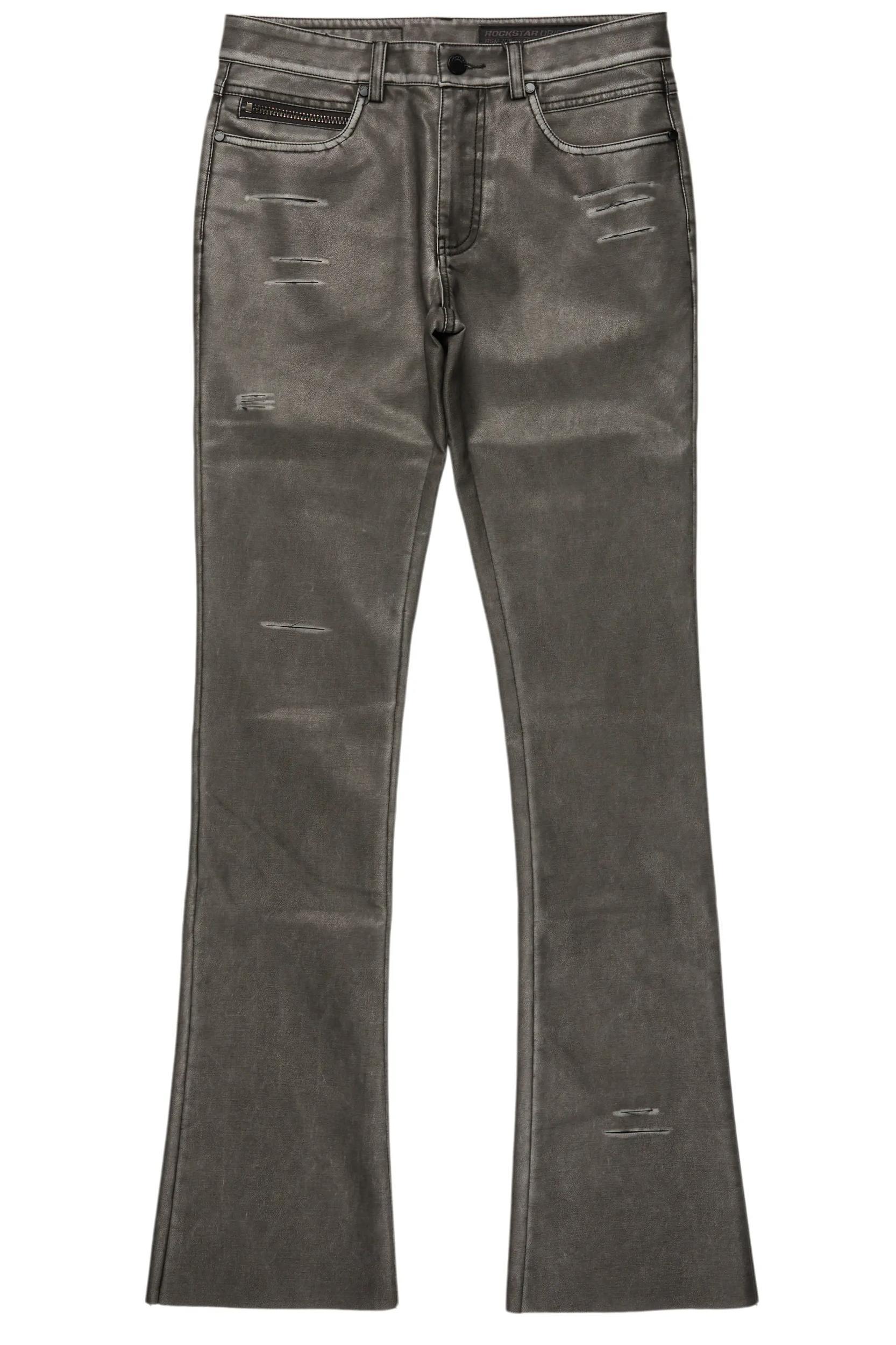 Deco Black Distressed PU Stacked Flare Jean Male Product Image