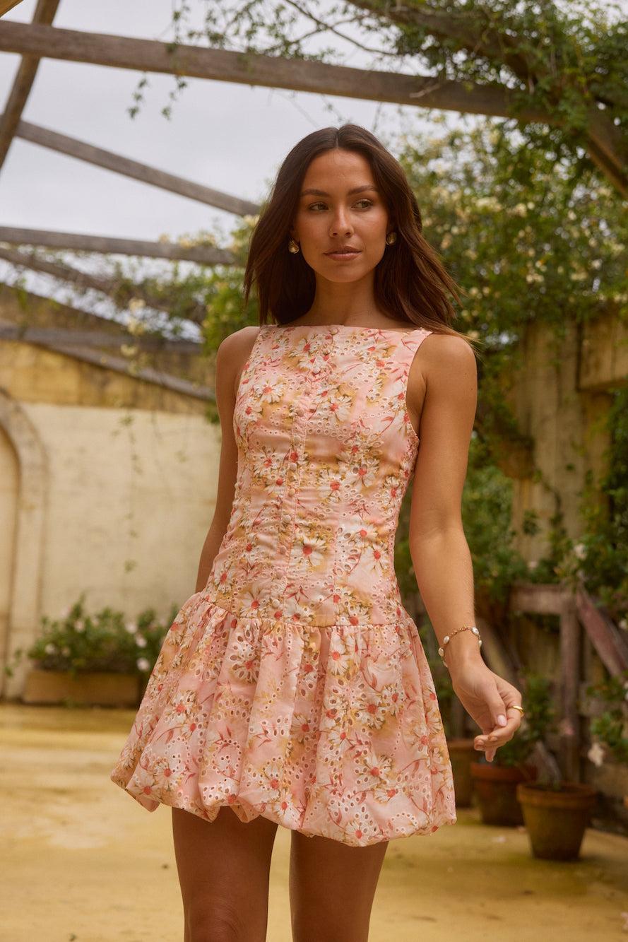 Heavenly Drift Floral Mini Dress Pink Product Image