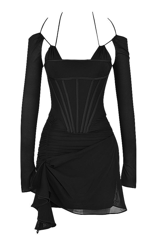 Gianna  black real silk corset mini dress Product Image