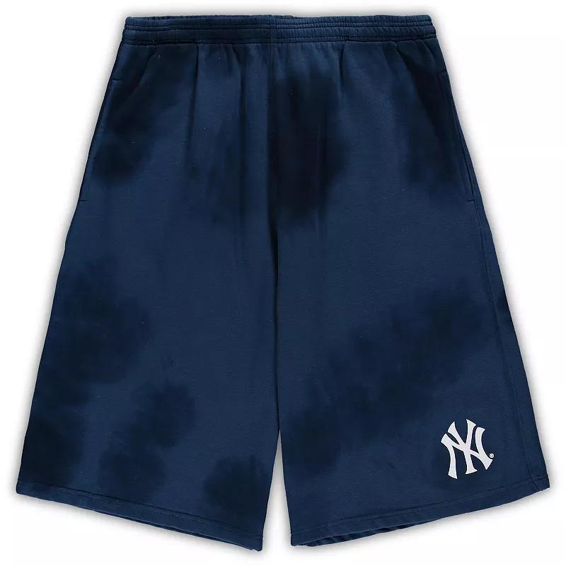 Men's Navy New York Yankees Big & Tall Tye Dye Fleece Shorts, Size: 2XLT, Blue Product Image