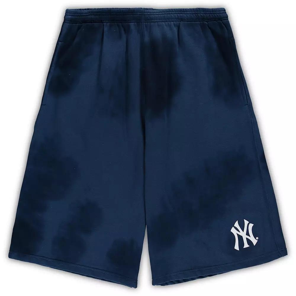 Men's Navy New York Yankees Big & Tall Tye Dye Fleece Shorts, Size: 2XLT, Blue Product Image