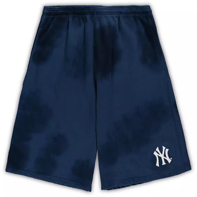 Men's Navy New York Yankees Big & Tall Tye Dye Fleece Shorts, Size: 2XLT, Blue Product Image