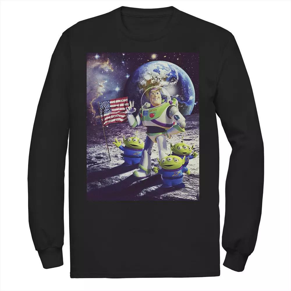 Men's Disney Pixar Toy Story Buzz and Aliens On The Moon Photo Tee, Size: Small, Black Product Image