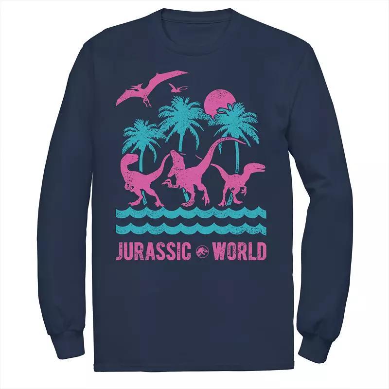 Men's Jurassic World Two Dinosaur Beach Retro Long Sleeve Tee, Size: Medium, Black Product Image