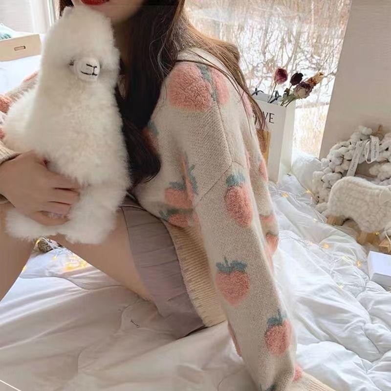 Drop Shoulder Crew Neck Peach Oversized Sweater Product Image