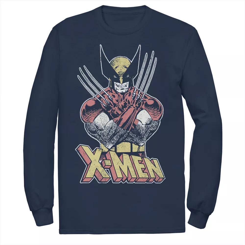 Men's Marvel X-Men Wolverine Classic Comic Vintage Long Sleeve Graphic Tee, Size: Small, Blue Product Image