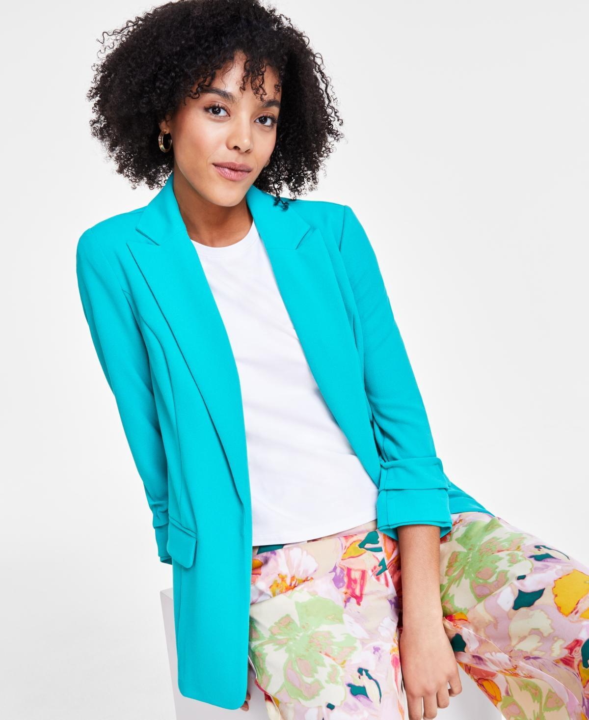 Bar Iii Womens Notch-Lapel Ruched-Sleeve Open-Front Blazer, Created for Macys Product Image