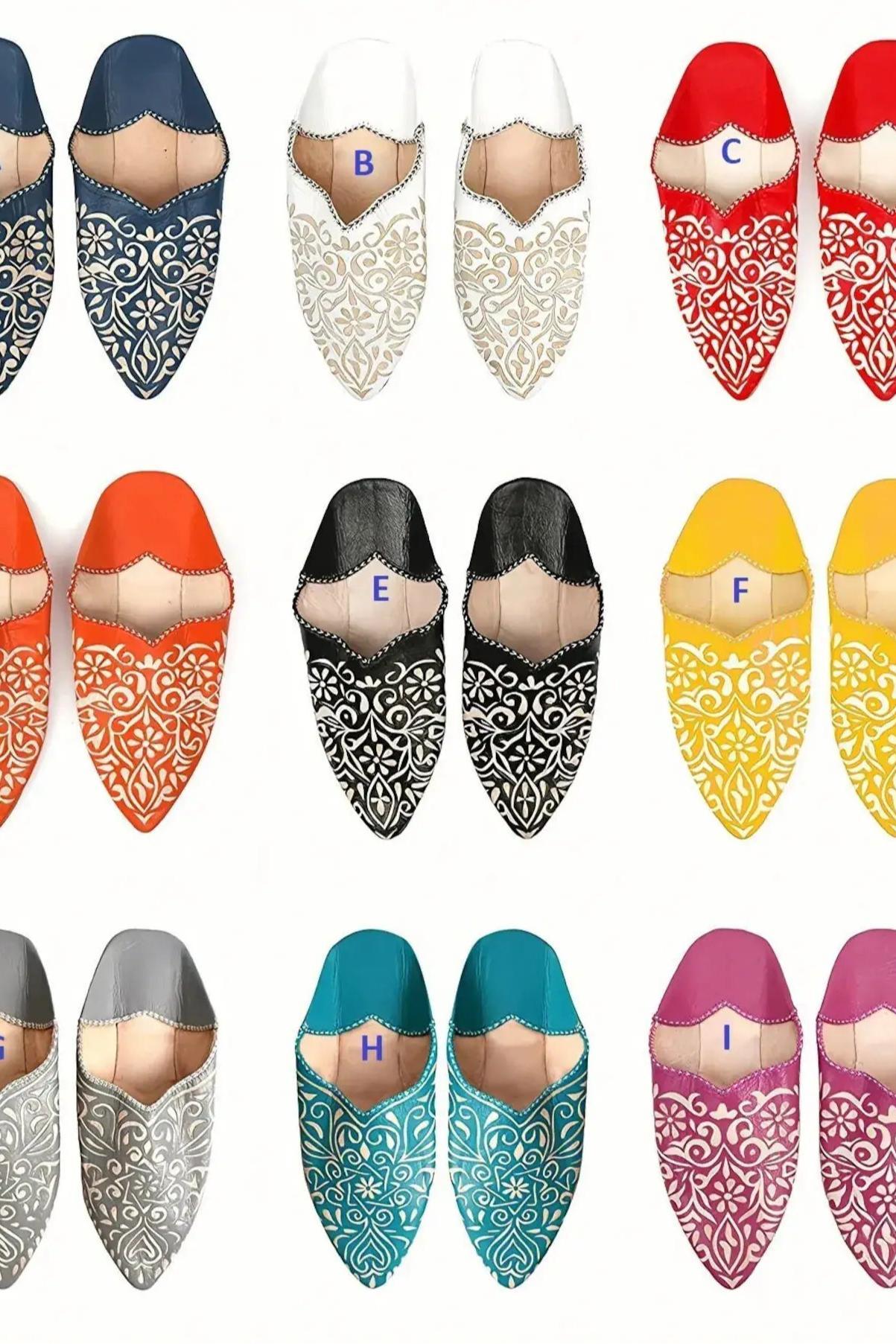 Moroccan Leather Slippers With Sequin Embroidery For Women Product Image