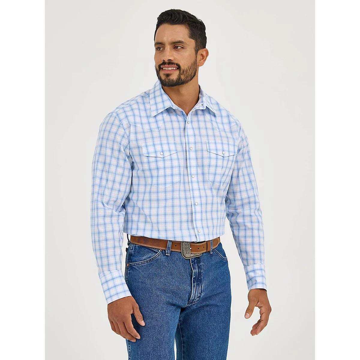 Men's Wrinkle Resist Long Sleeve Western Snap Plaid Shirt in Bee Check Product Image