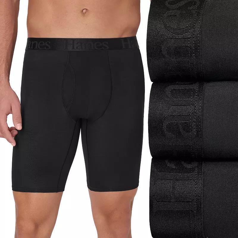 Men's Hanes® Originals Ultimate SuperSoft Long Leg Boxer Brief Underwear 3-Pack, Size: XXL, Black Product Image