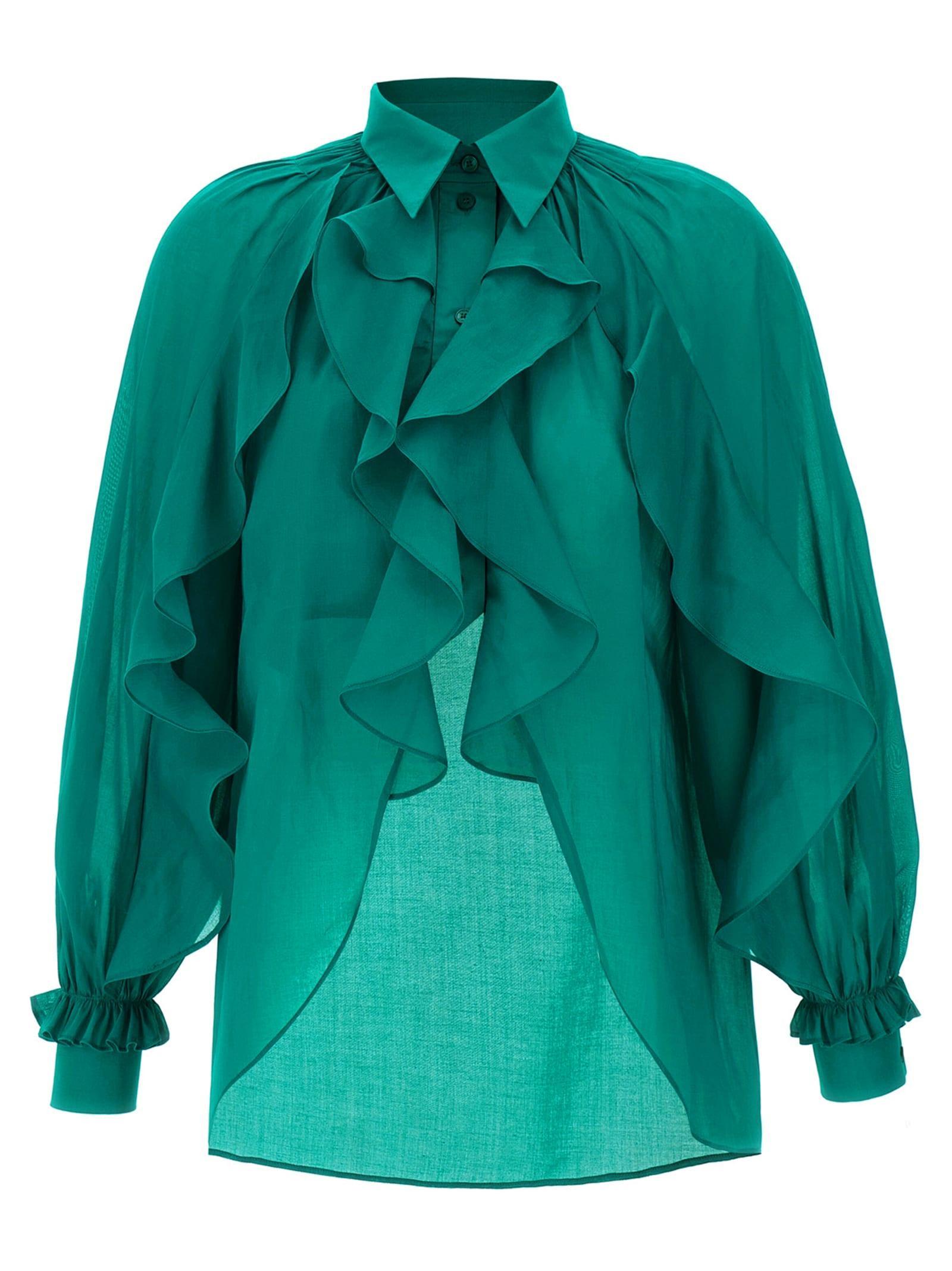 ALBERTA FERRETTI Ruffled Shirt And Ruffles In Green Product Image