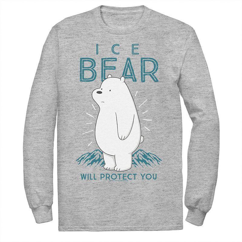 Mens Cartoon Network We Bare Bears Ice Bear Will Protect You Long Sleeve Tee Athletic Grey Product Image