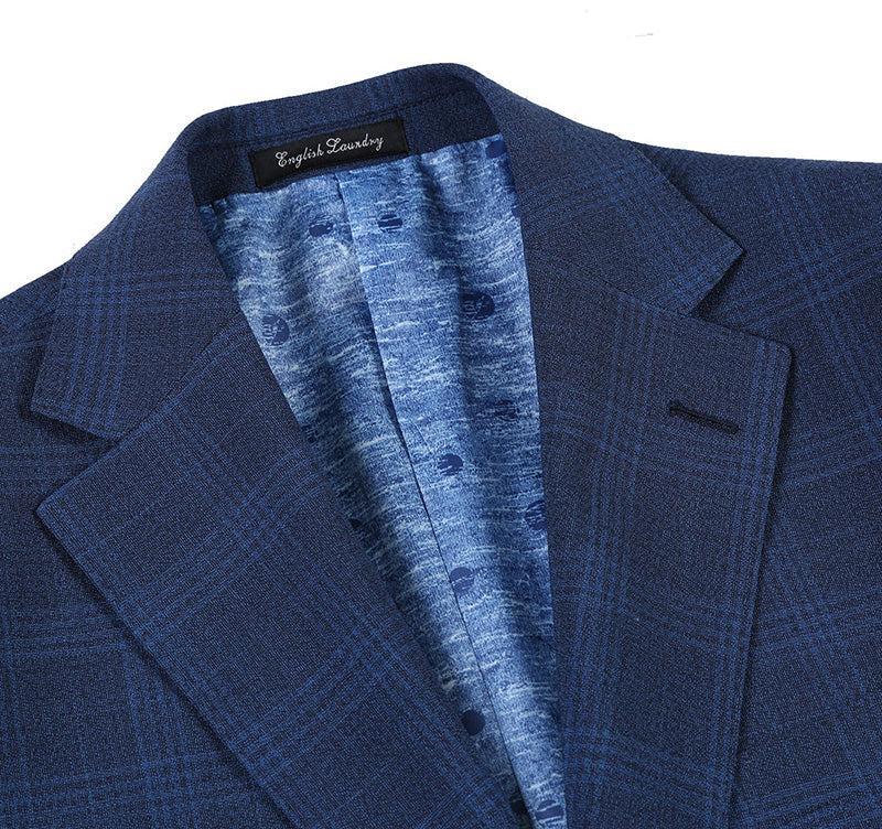 English Laundry 2-Piece Blue Plaid Wool Blend Slim Fit Dress Suit Product Image