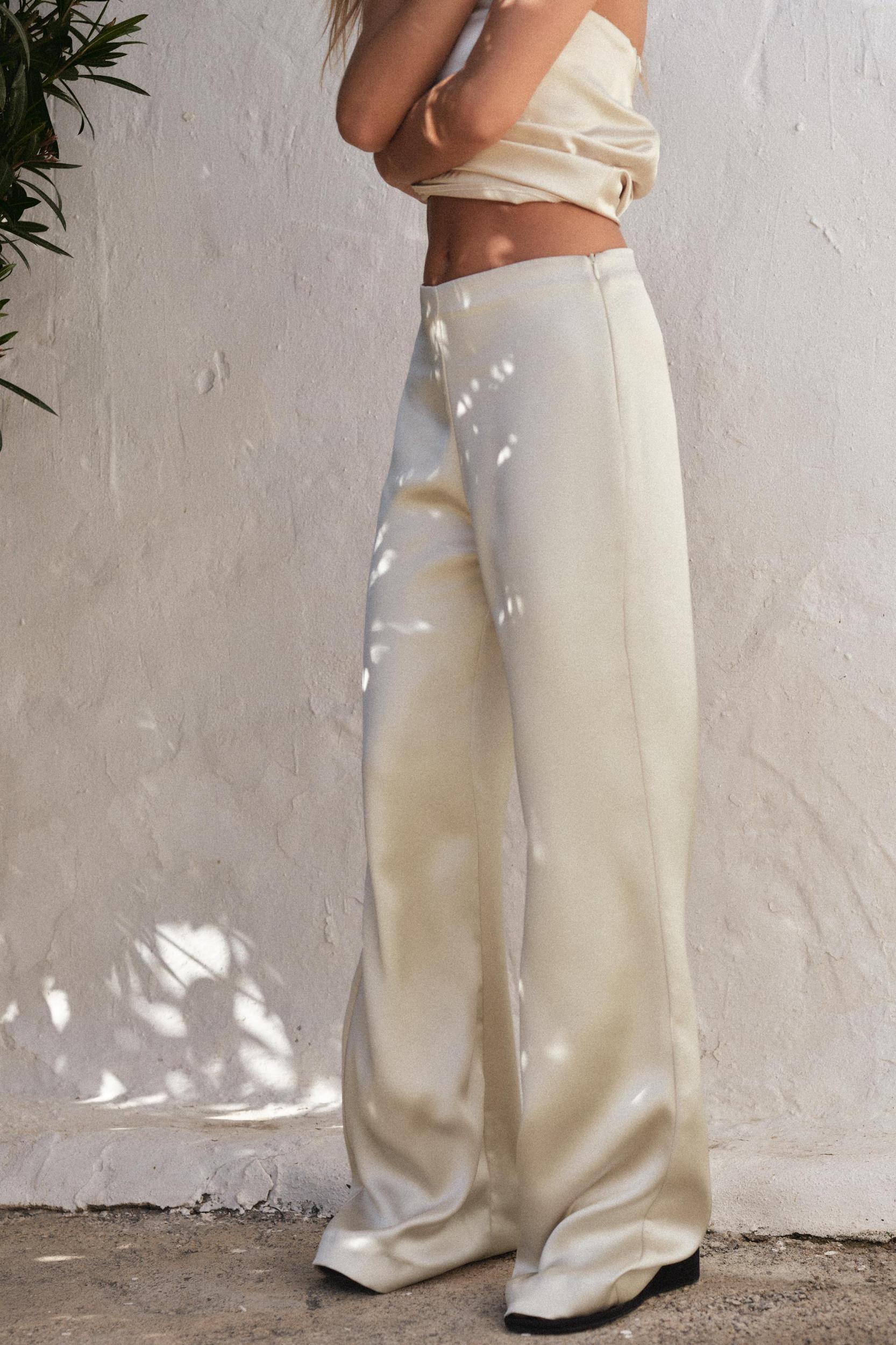 SATIN EFFECT STRAIGHT LEG PANTS Product Image
