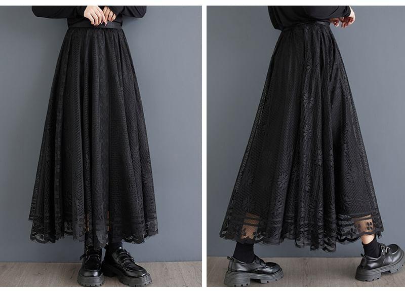 High Rise Lace Maxi A-Line Skirt Product Image