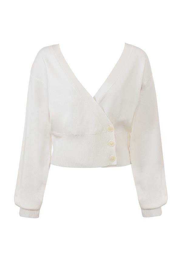 Rowan  ivory wool balloon sleeve wrap cardigan Product Image
