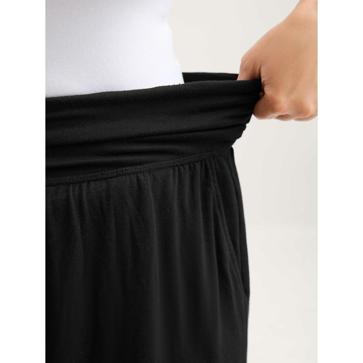Plus Size Wide Waist Sheer Lace Wide-Leg Pants Women Black Casual Loose Mid Rise Everyday-Casual Pants BloomChic 10/M Product Image