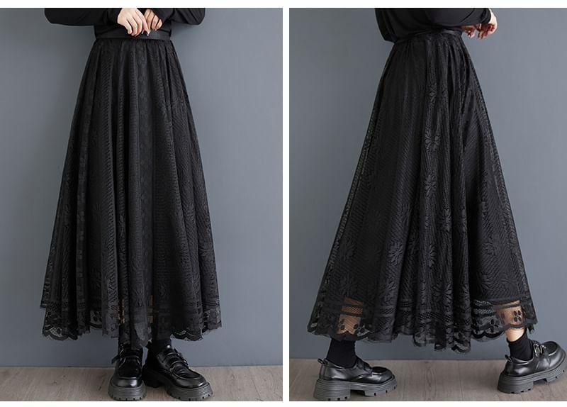 High Rise Lace Maxi A-Line Skirt Product Image