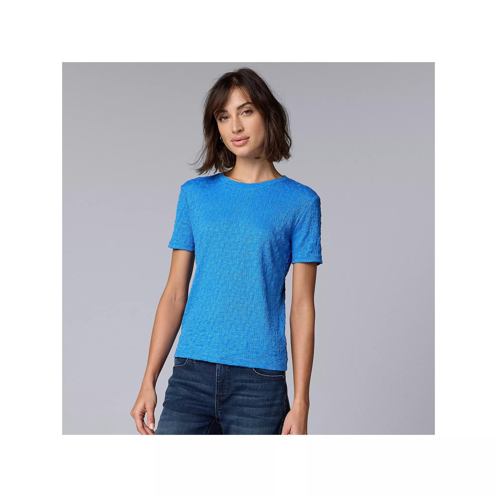 Women's Simply Vera Vera Wang Textured Tee, Size: Large, Vera Cerulean Blue Product Image