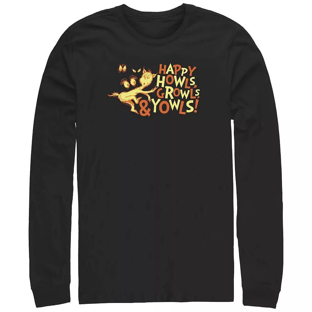 Men's Dr. Seuss Happy Howls Growls And Youwls Long Sleeve Graphic Tee, Size: Large Tall, Black Product Image