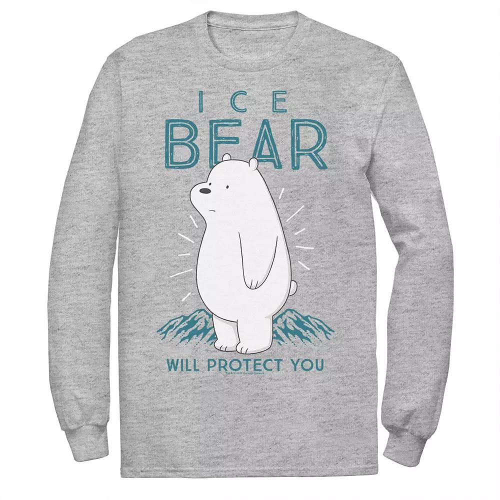 Mens Cartoon Network We Bare Bears Ice Bear Will Protect You Long Sleeve Tee Athletic Grey Product Image