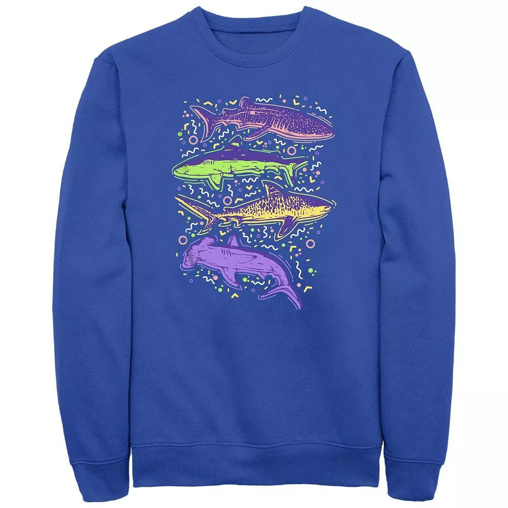 Mens Colorful Sharks And Doodles Graphic Fleece Product Image