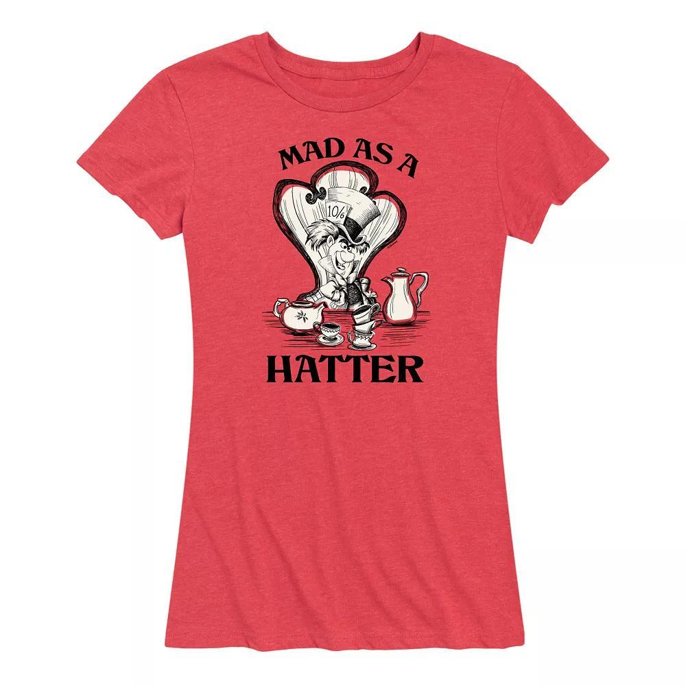 Disneys Alice in Wonderland Womens Mad As A Hatter Graphic Tee, Girls Grey Gray Product Image