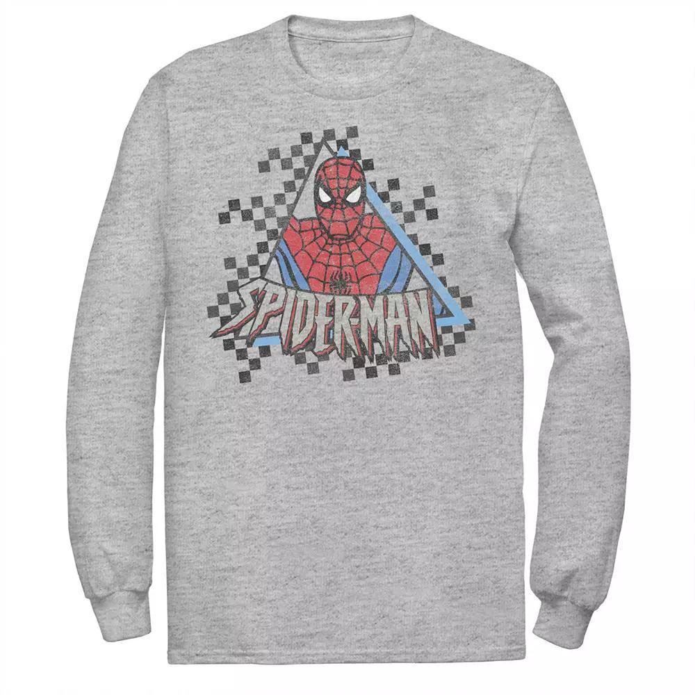 Men's Marvel Spider-Man Checkerboard Retro Portrait Tee, Size: Large, Athletic Grey Product Image