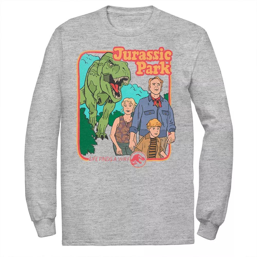 Men's Jurassic Park Vintage Characters Life Finds A Way Tee, Size: Small, Athletic Grey Product Image