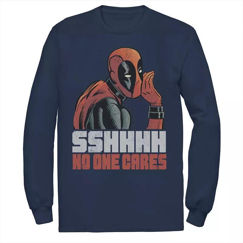 Men's Marvel Deadpool SSHHHH No One Cares Whisper Long Sleeve Graphic Tee, Size: Small, Blue Product Image