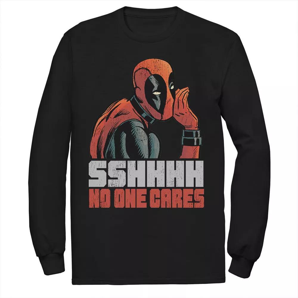 Men's Marvel Deadpool SSHHHH No One Cares Whisper Long Sleeve Graphic Tee, Size: Small, Blue Product Image